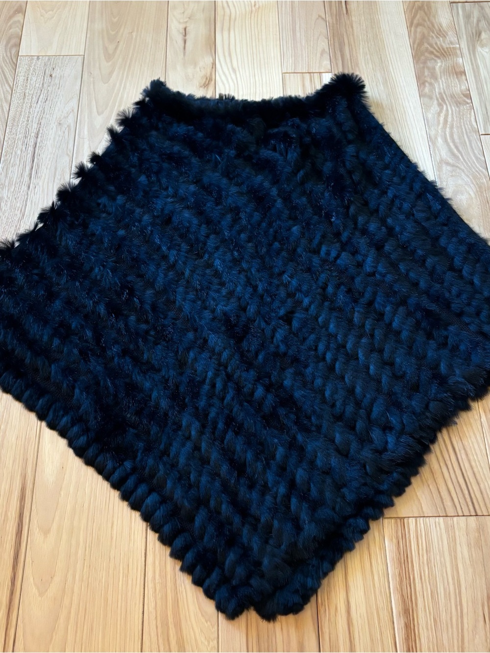 NEW Vintage Y2K Black Rivet Rabbit Fur Knit Black Poncho One Size